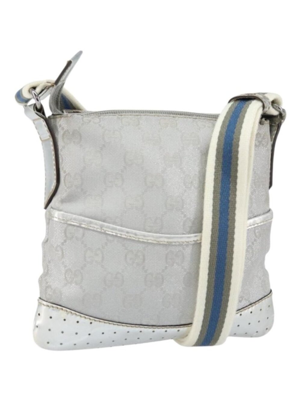GUCCI GG Canvas Shoulder Bag Silver 147671